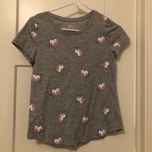 Justice gray T-shirt with unicorn design.